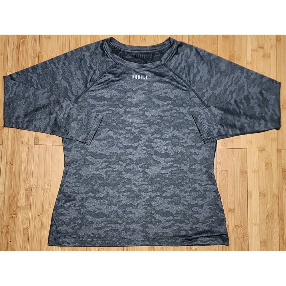 NOBULL Womens XL Shirt Gray Camouflage Activewear Crew Neck Pullover Long Sleeve